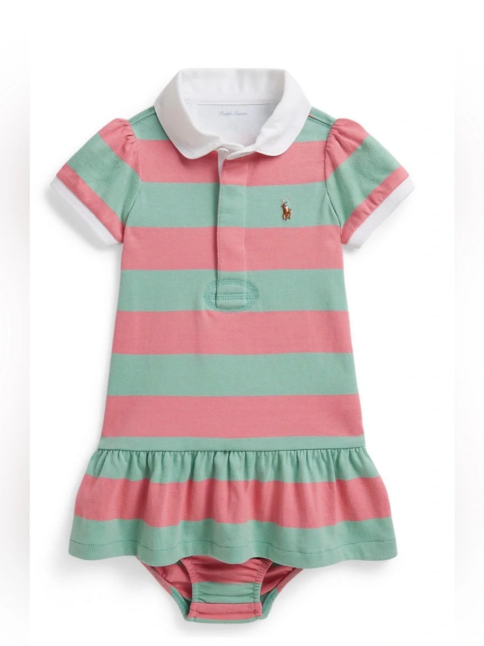 Ralph Lauren Pink and Mint Green Rugby Striped Polo Dress 6m